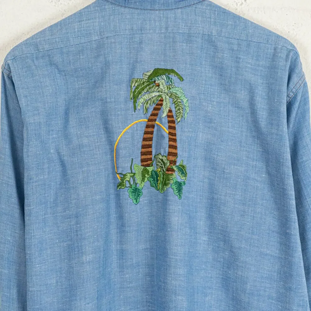 Vintage 70s Levi's Orange tab Embroidered Chambray Shirt blue sz XL